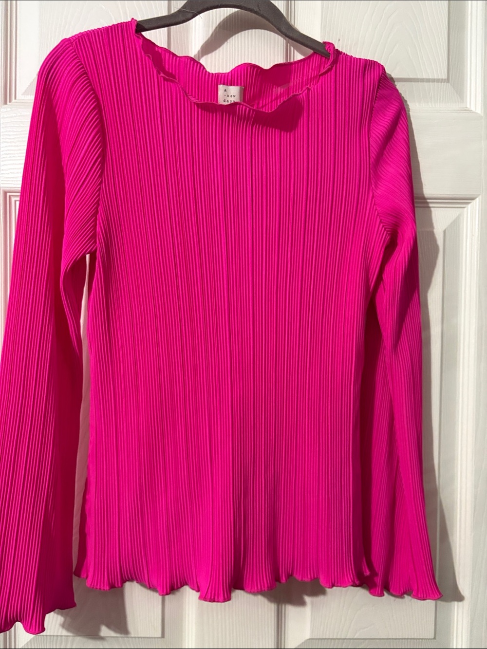 a new day Hot Pink Pleated Long Sleeve Top